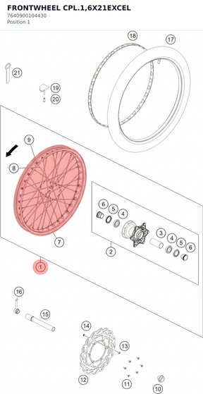 Diagram preview: FRONTWHEEL CPL.1,6X21EXCEL (7640900104430)