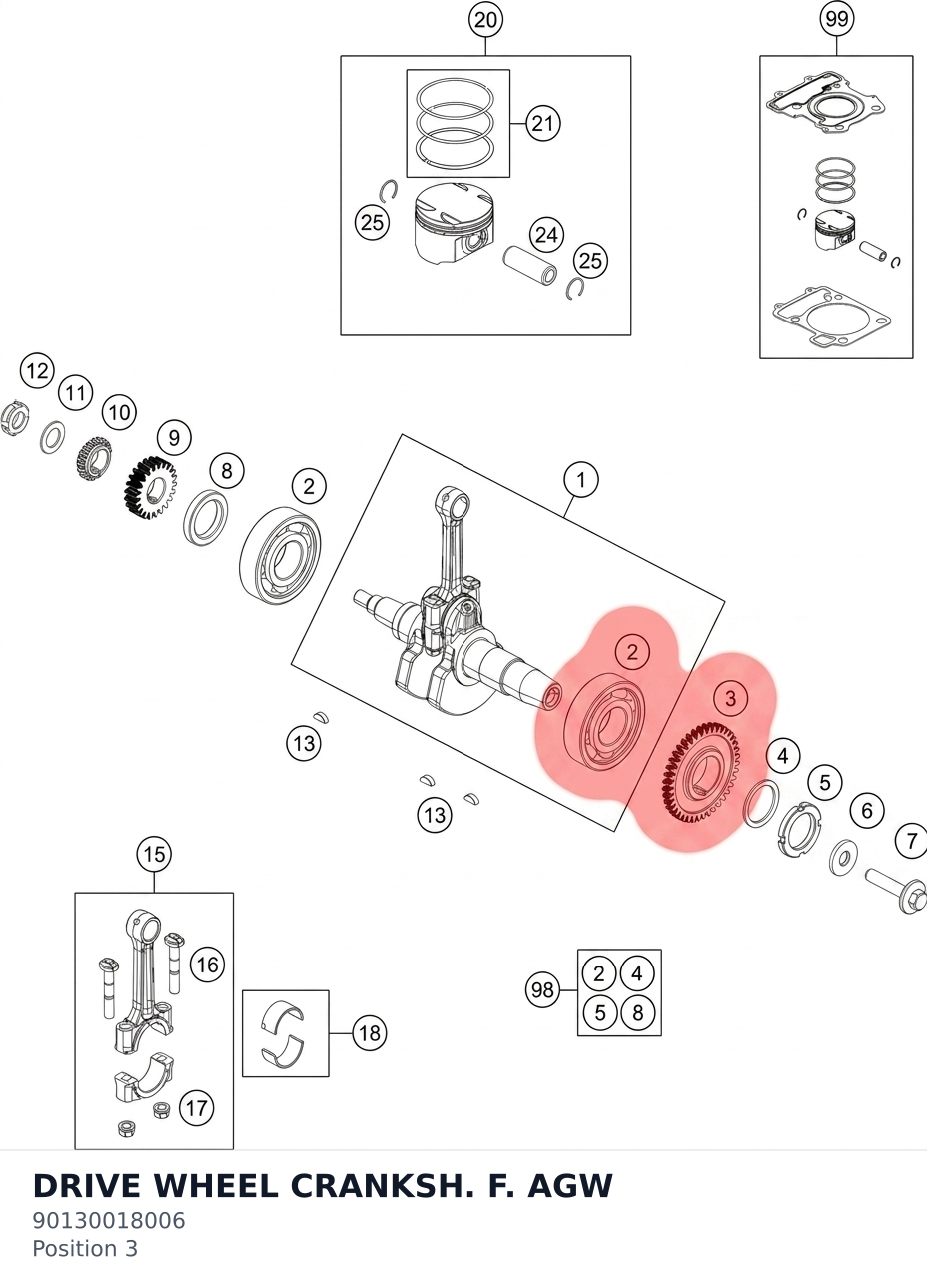 Diagram preview: DRIVE WHEEL CRANKSH. F. AGW (90130018006)