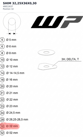 Diagram preview: SHIM 32,25X36X0,30 (46811637)