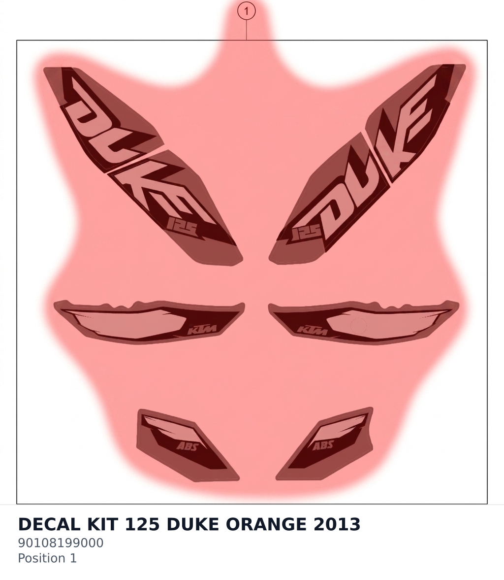 Diagram preview: DECAL KIT 125 DUKE ORANGE 2013 (90108199000)