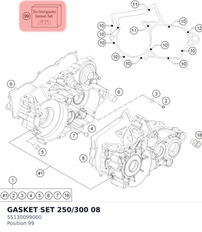 Diagram preview: GASKET SET 250/300        08 (55130099000)