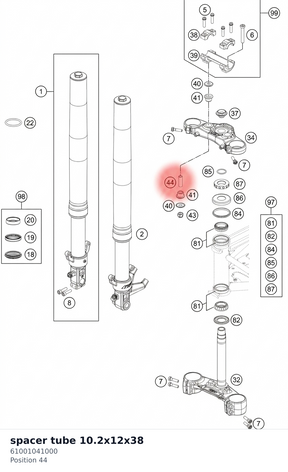 Diagram preview: spacer tube 10.2x12x38 (61001041000)