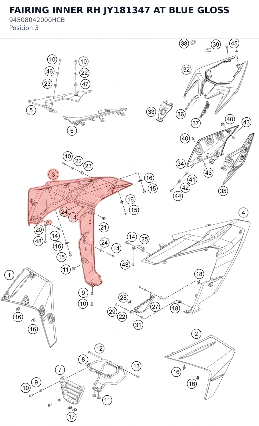 Diagram preview: FAIRING INNER RH JY181347 AT BLUE GLOSS (94508042000HCB)