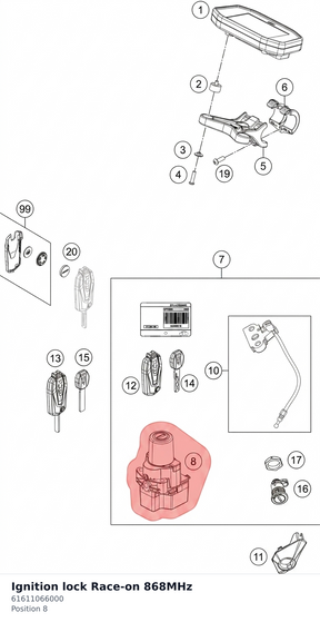 Diagram preview: Ignition lock Race-on 868MHz (61611066000)