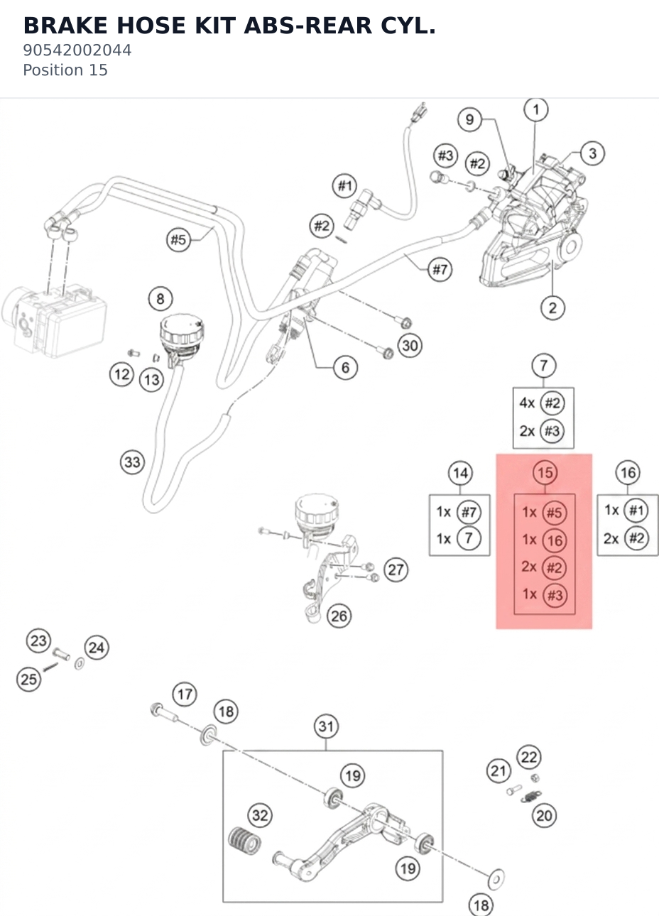 Diagram preview: BRAKE HOSE KIT ABS-REAR CYL. (90542002044)