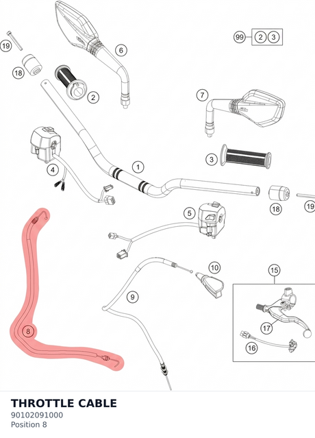 Diagram preview: THROTTLE CABLE (90102091000)