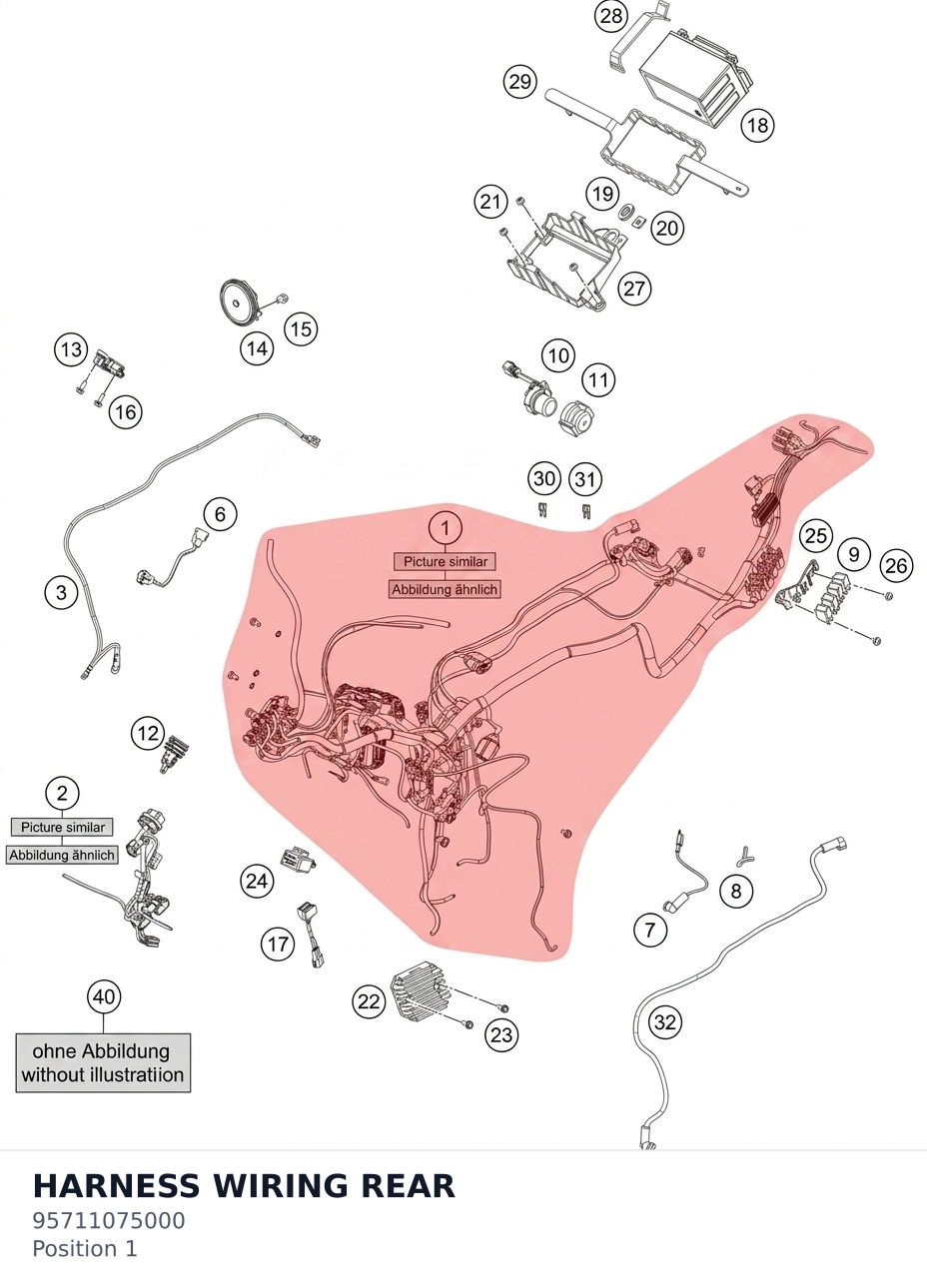 Diagram preview: HARNESS WIRING REAR (95711075000)