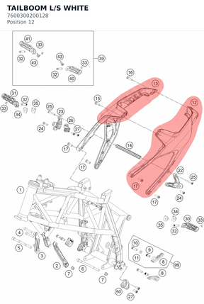 Diagram preview: TAILBOOM L/S WHITE (7600300200128)