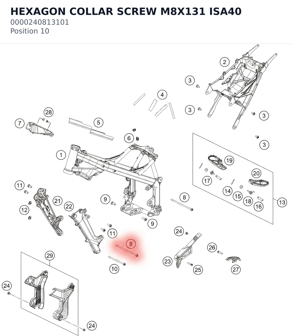 Diagram preview: HEXAGON COLLAR SCREW M8X131 ISA40 (0000240813101)
