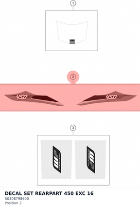 Diagram preview: DECAL SET REARPART 450 EXC  16 (50308798600)