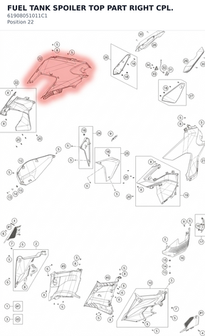 Diagram preview: FUEL TANK SPOILER TOP PART RIGHT CPL. (61908051011C1)
