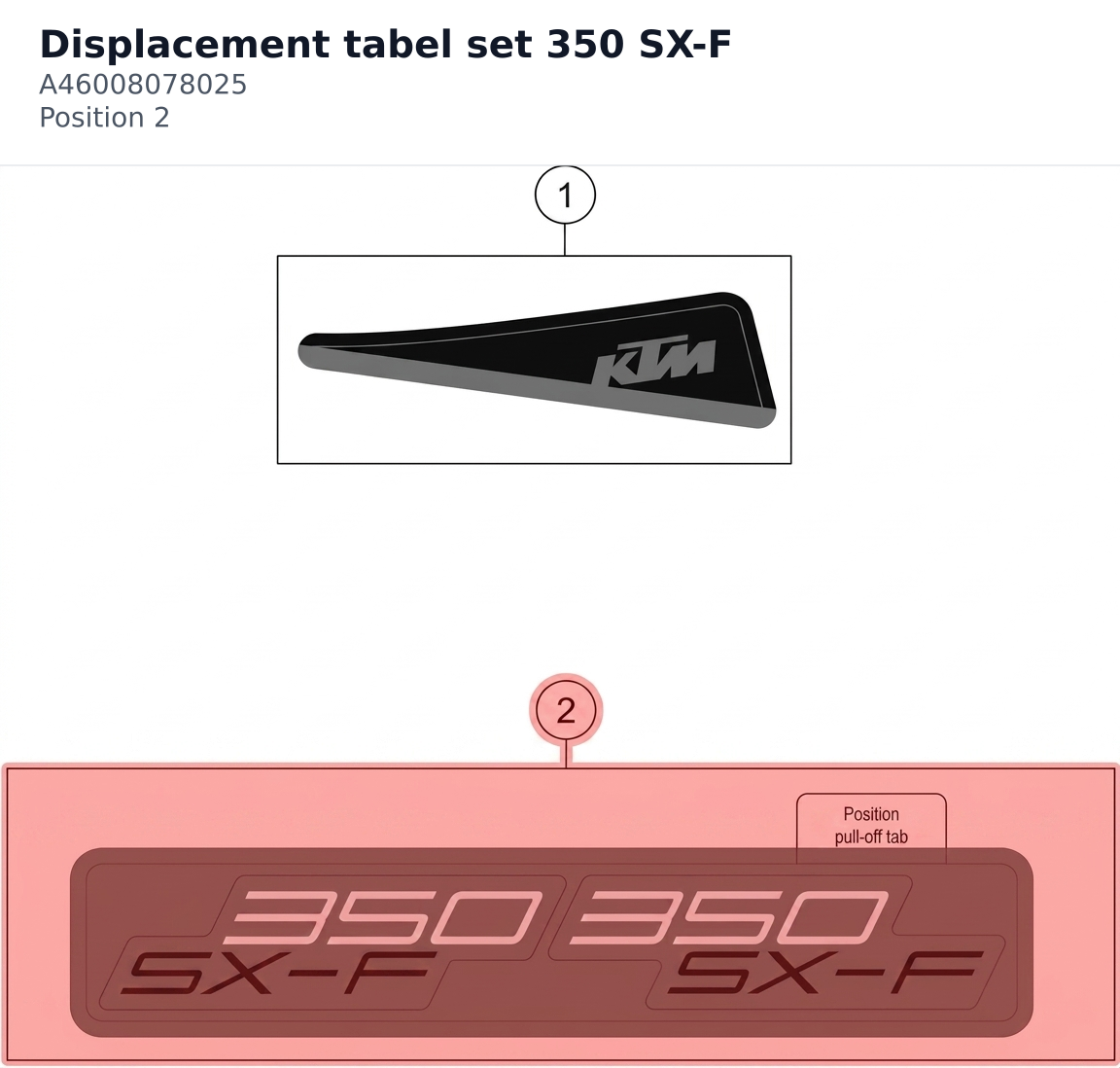 Diagram preview: Displacement tabel set 350 SX-F (A46008078025)