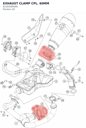 Diagram preview: EXHAUST CLAMP CPL. 60MM (61305090000)