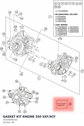 Diagram preview: GASKET KIT ENGINE 350 SXF/XCF (79230099100)