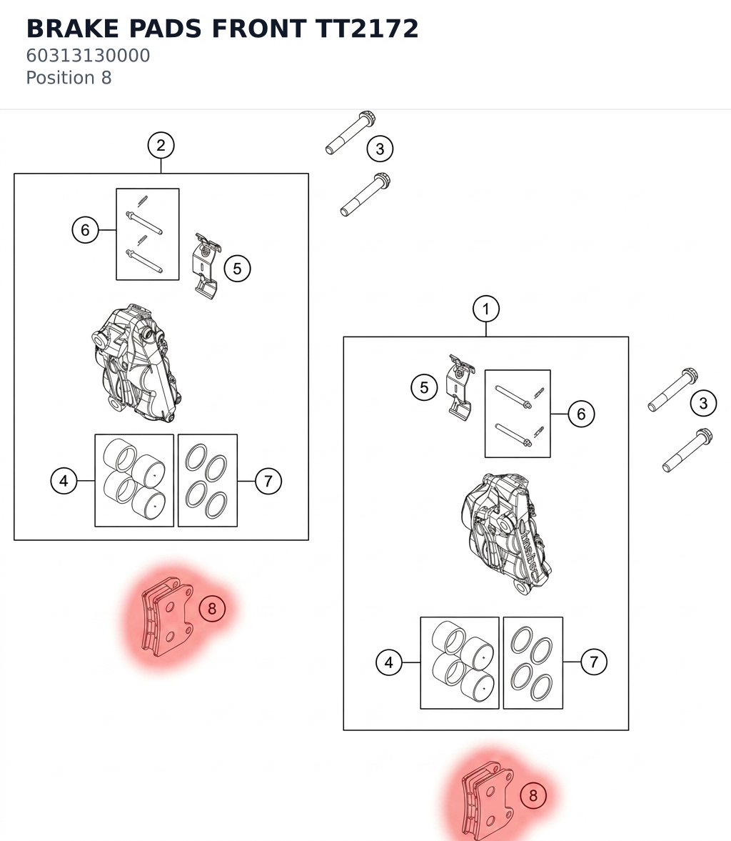 Diagram preview: BRAKE PADS FRONT TT2172 (60313130000)