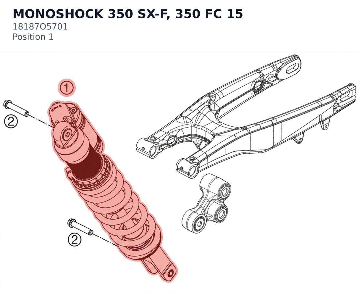 Diagram preview: MONOSHOCK 350 SX-F, 350 FC  15 (18187O5701)