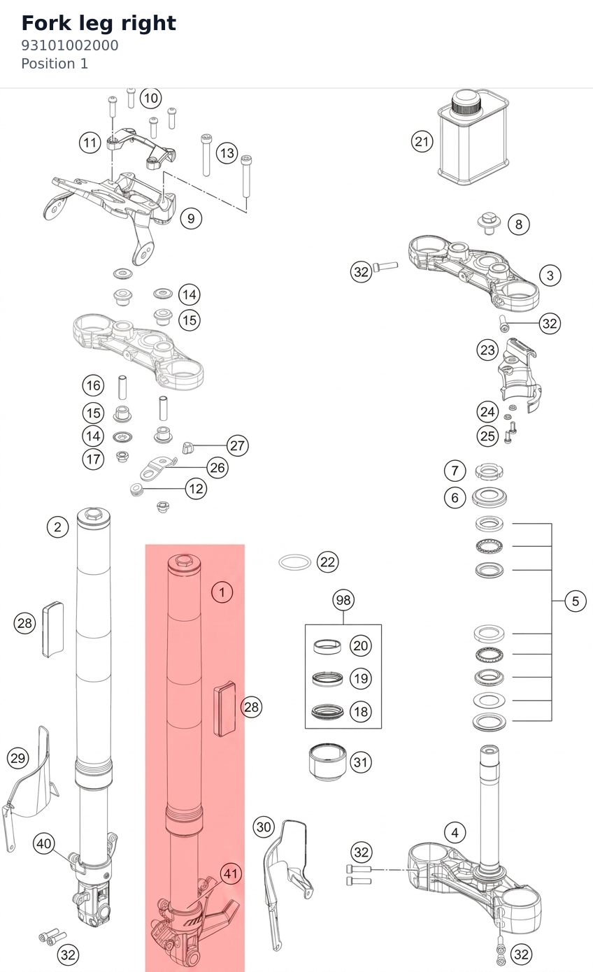 Diagram preview: Fork leg right (93101002000)