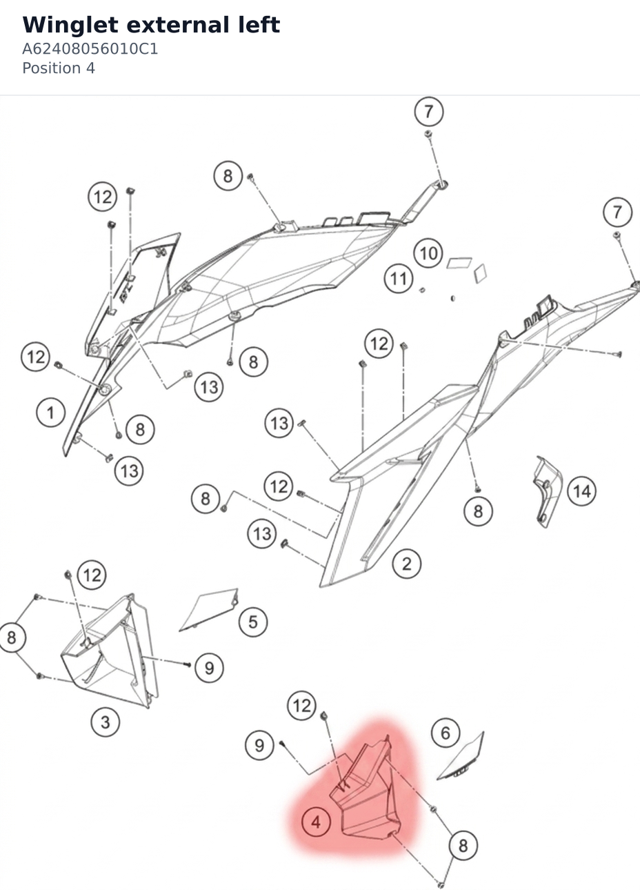 Diagram preview: Winglet external left (A62408056010C1)