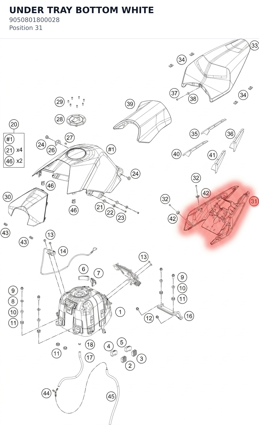 Diagram preview: UNDER TRAY BOTTOM WHITE (9050801800028)