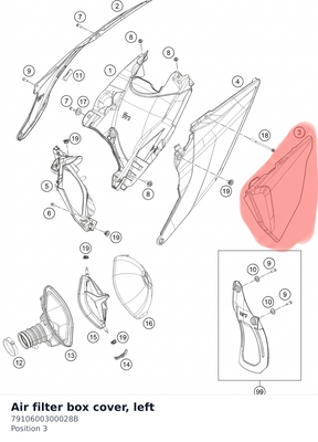 Diagram preview: Air filter box cover, left (7910600300028B)