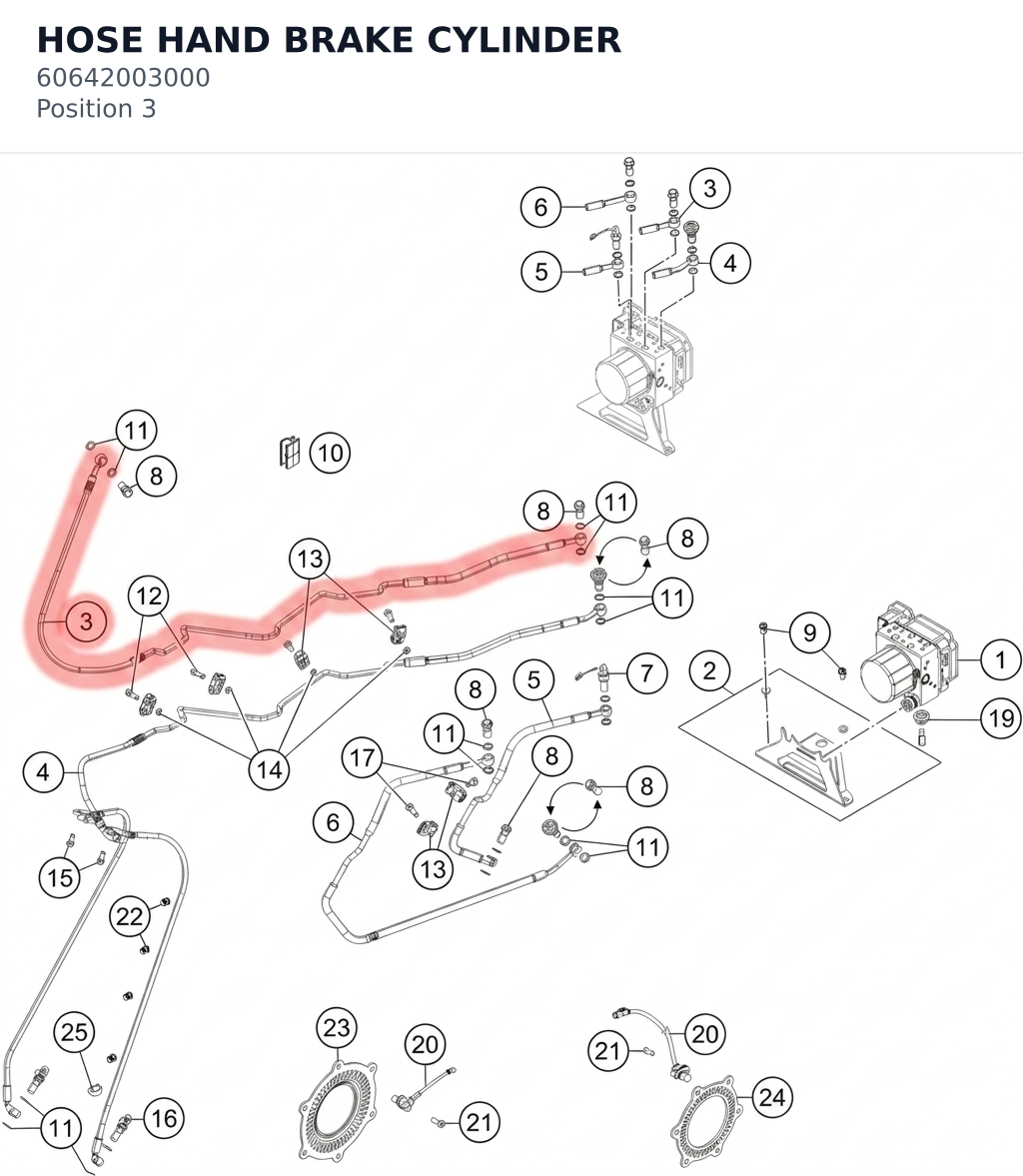 Diagram preview: HOSE HAND BRAKE CYLINDER (60642003000)