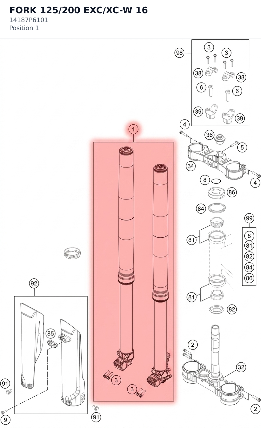 Diagram preview: FORK 125/200 EXC/XC-W     16 (14187P6101)