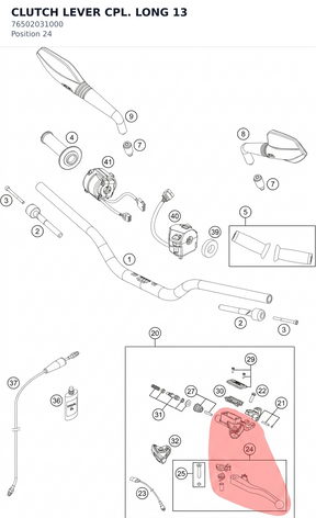 Diagram preview: CLUTCH LEVER CPL. LONG      13 (76502031000)