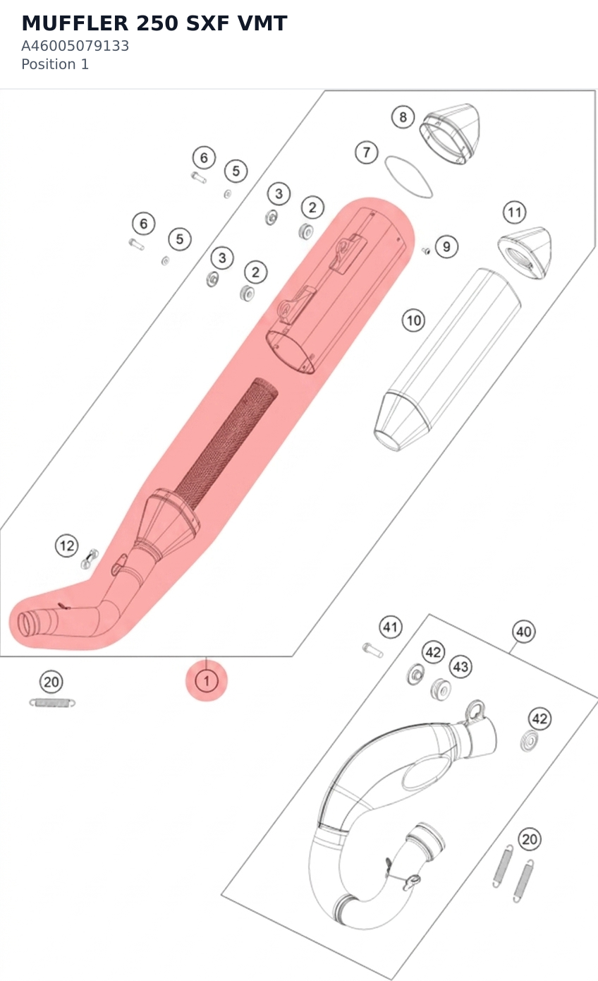 Diagram preview: MUFFLER 250 SXF VMT (A46005079133)