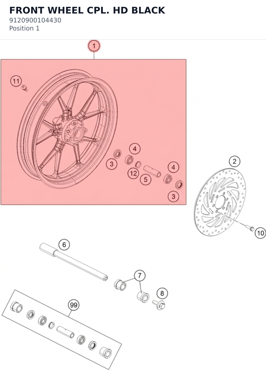 Diagram preview: FRONT WHEEL CPL. HD BLACK (9120900104430)