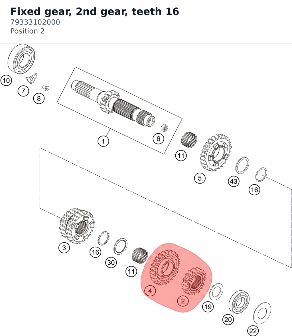 Diagram preview: Fixed gear, 2nd gear, teeth 16 (79333102000)