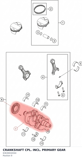 Diagram preview: CRANKSHAFT CPL. INCL. PRIMARY GEAR (63630018344)