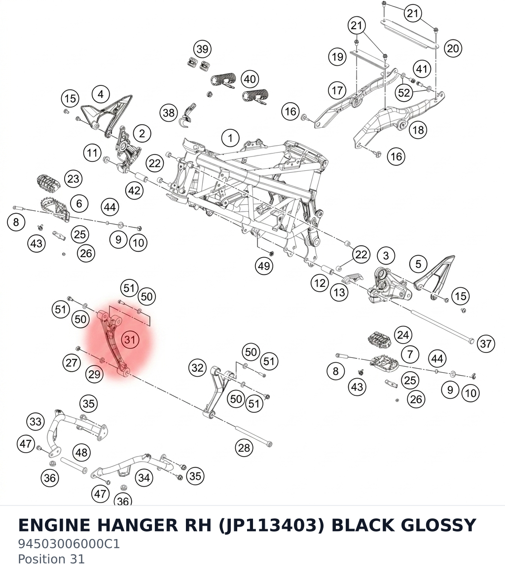 Diagram preview: ENGINE HANGER RH (JP113403) BLACK GLOSSY (94503006000C1)