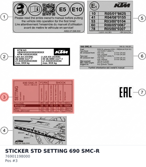 Diagram preview: STICKER STD SETTING 690 SMC-R (76901198000)