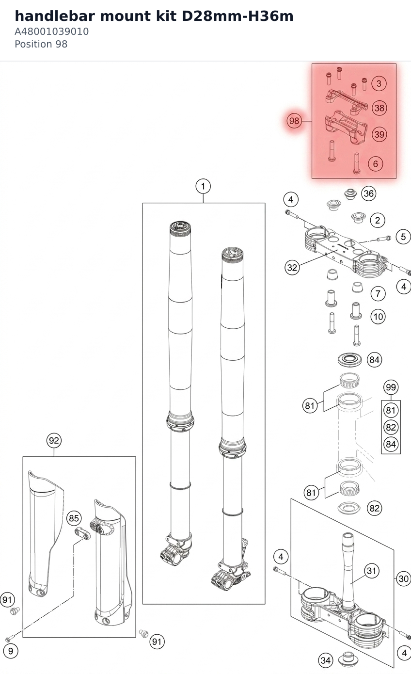 Diagram preview: handlebar mount kit D28mm-H36m (A48001039010)