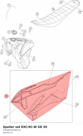 Diagram preview: Spoiler set EXC/XC-W SD 20 (79108054000C1A)