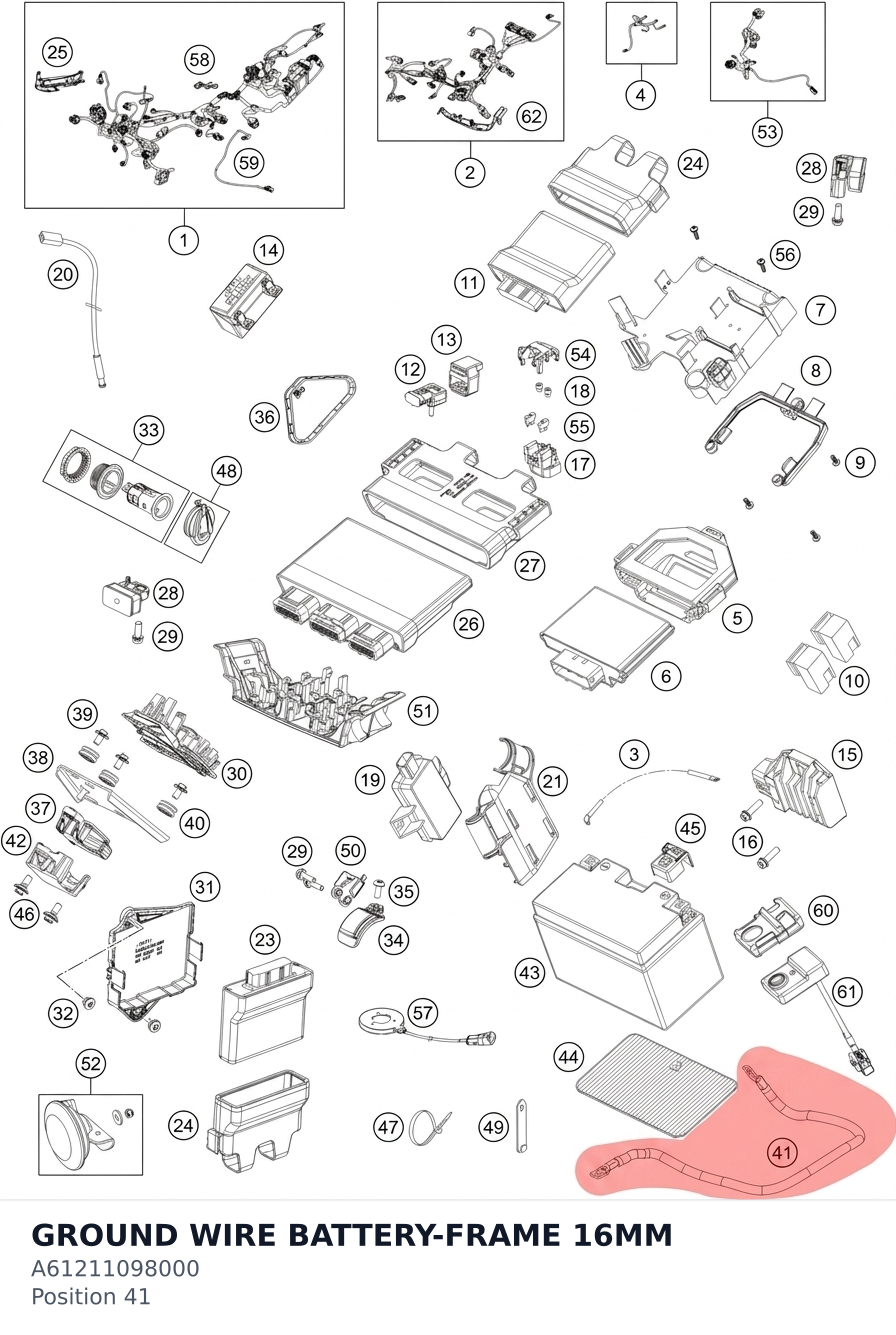 Diagram preview: GROUND WIRE BATTERY-FRAME 16MM (A61211098000)