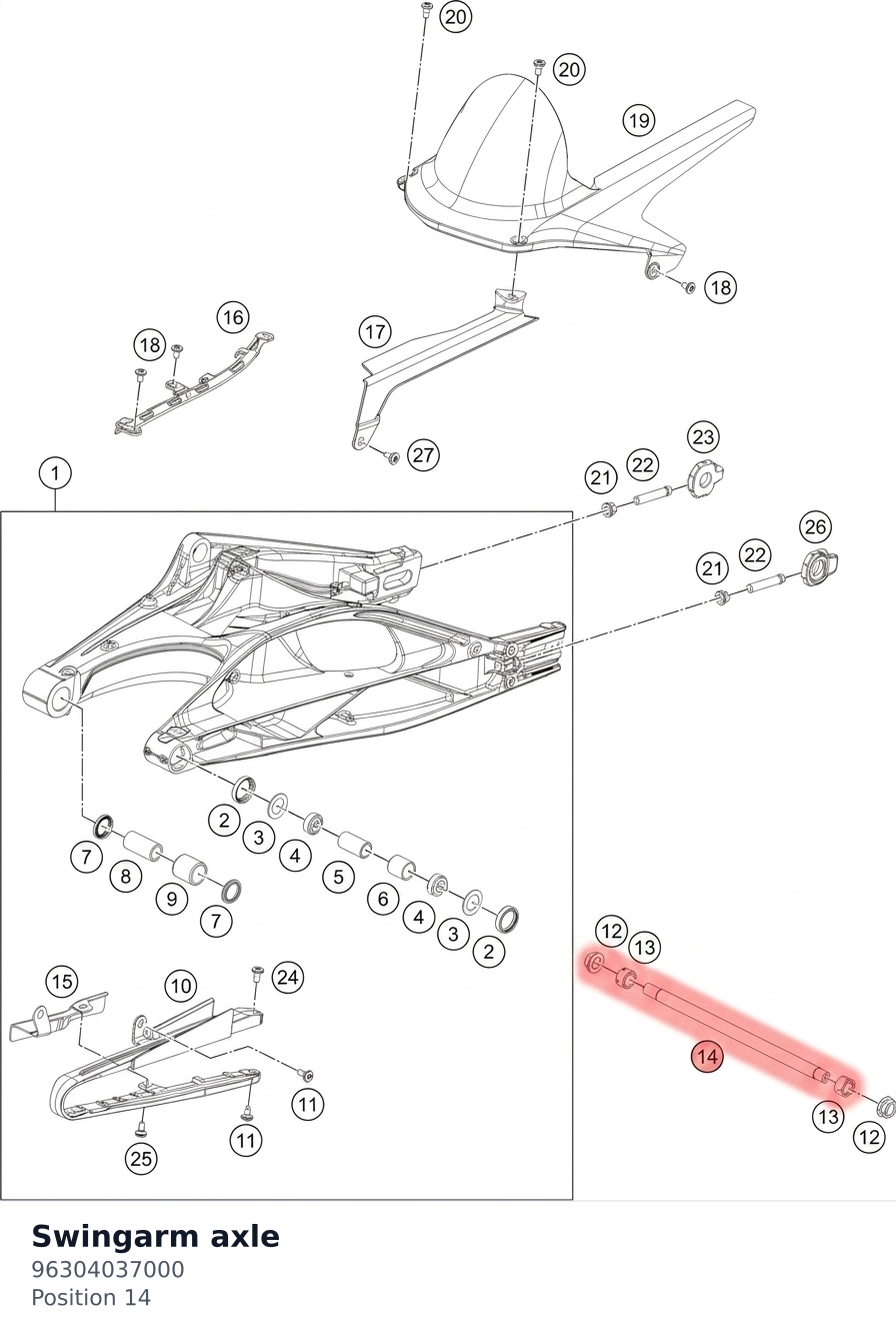 Diagram preview: Swingarm axle (96304037000)
