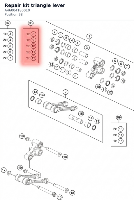Diagram preview: Repair kit triangle lever (A46004180010)