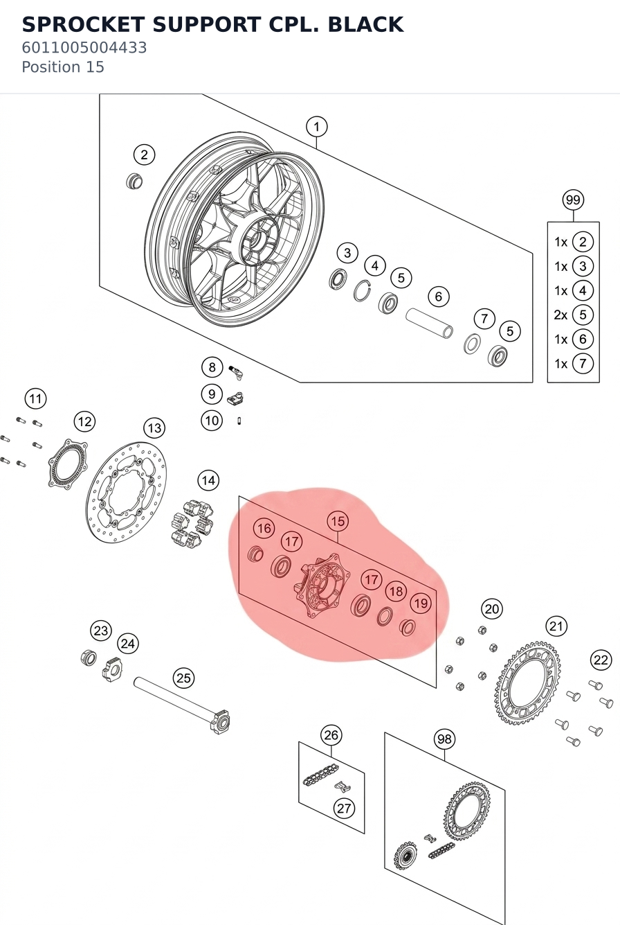 Diagram preview: SPROCKET SUPPORT CPL. BLACK (6011005004433)