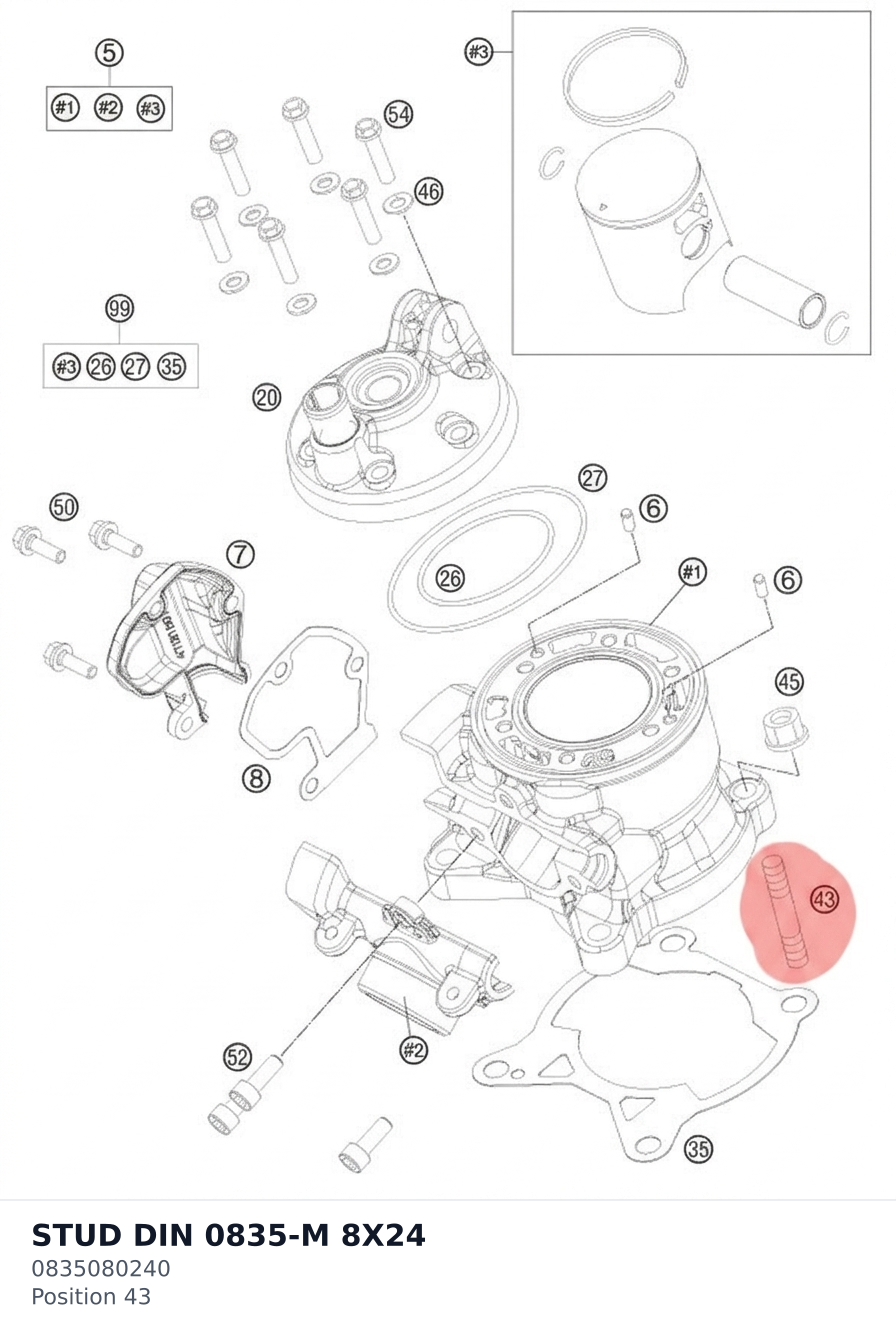Diagram preview: STUD DIN 0835-M 8X24 (0835080240)