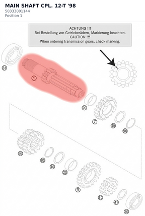 Diagram preview: MAIN SHAFT CPL. 12-T       '98 (50333001144)