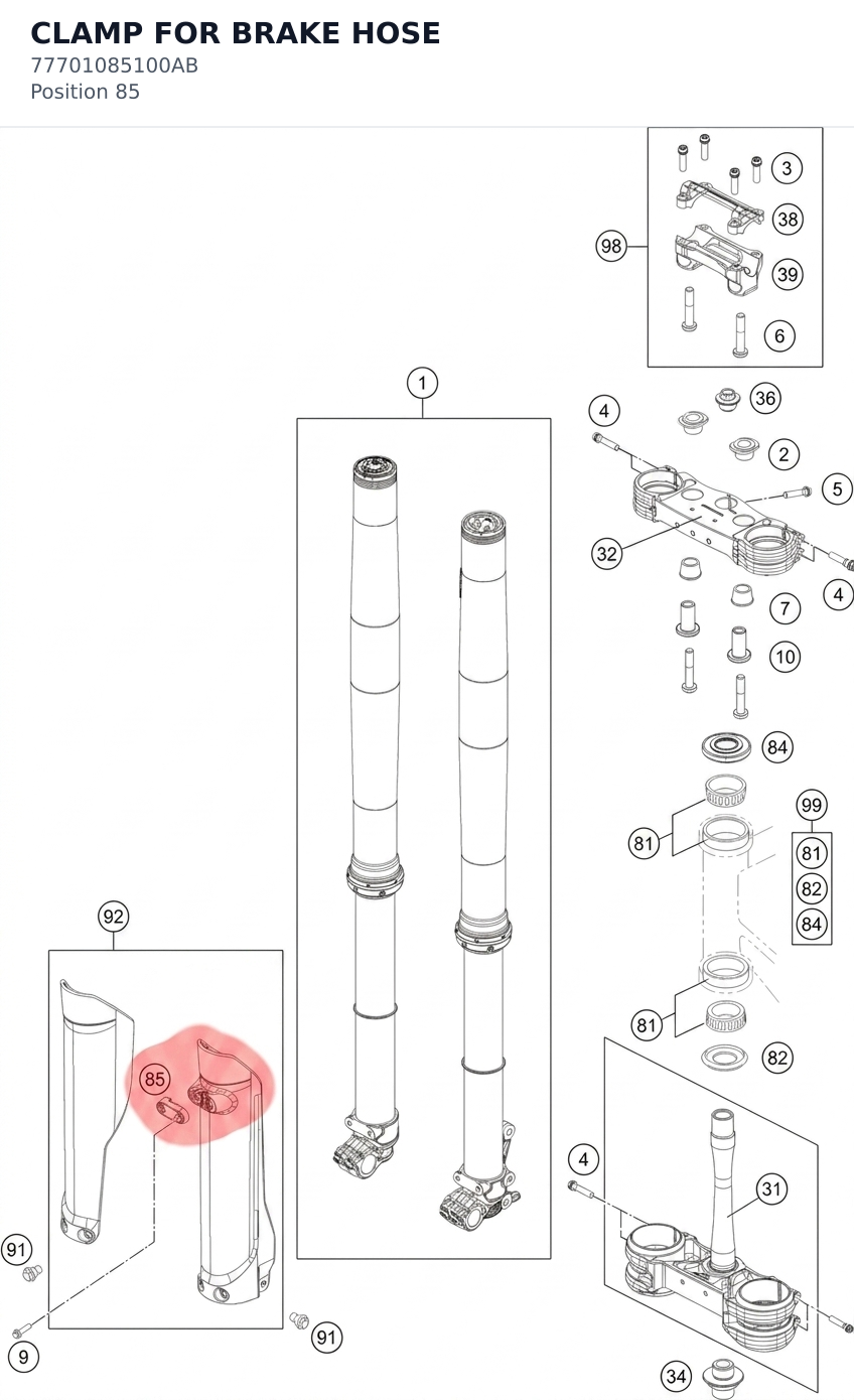 Diagram preview: CLAMP FOR BRAKE HOSE (77701085100AB)