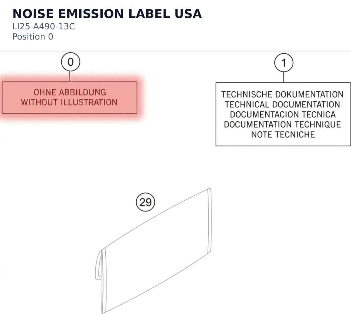 Diagram preview: NOISE EMISSION LABEL USA (LI25-A490-13C)