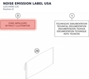 Diagram preview: NOISE EMISSION LABEL USA (LI25-A490-13C)