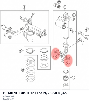 Diagram preview: BEARING BUSH 12X15/19/23,5X18,45 (46181342)