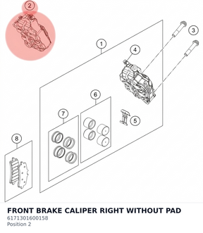 Diagram preview: FRONT BRAKE CALIPER RIGHT WITHOUT PAD (6171301600158)