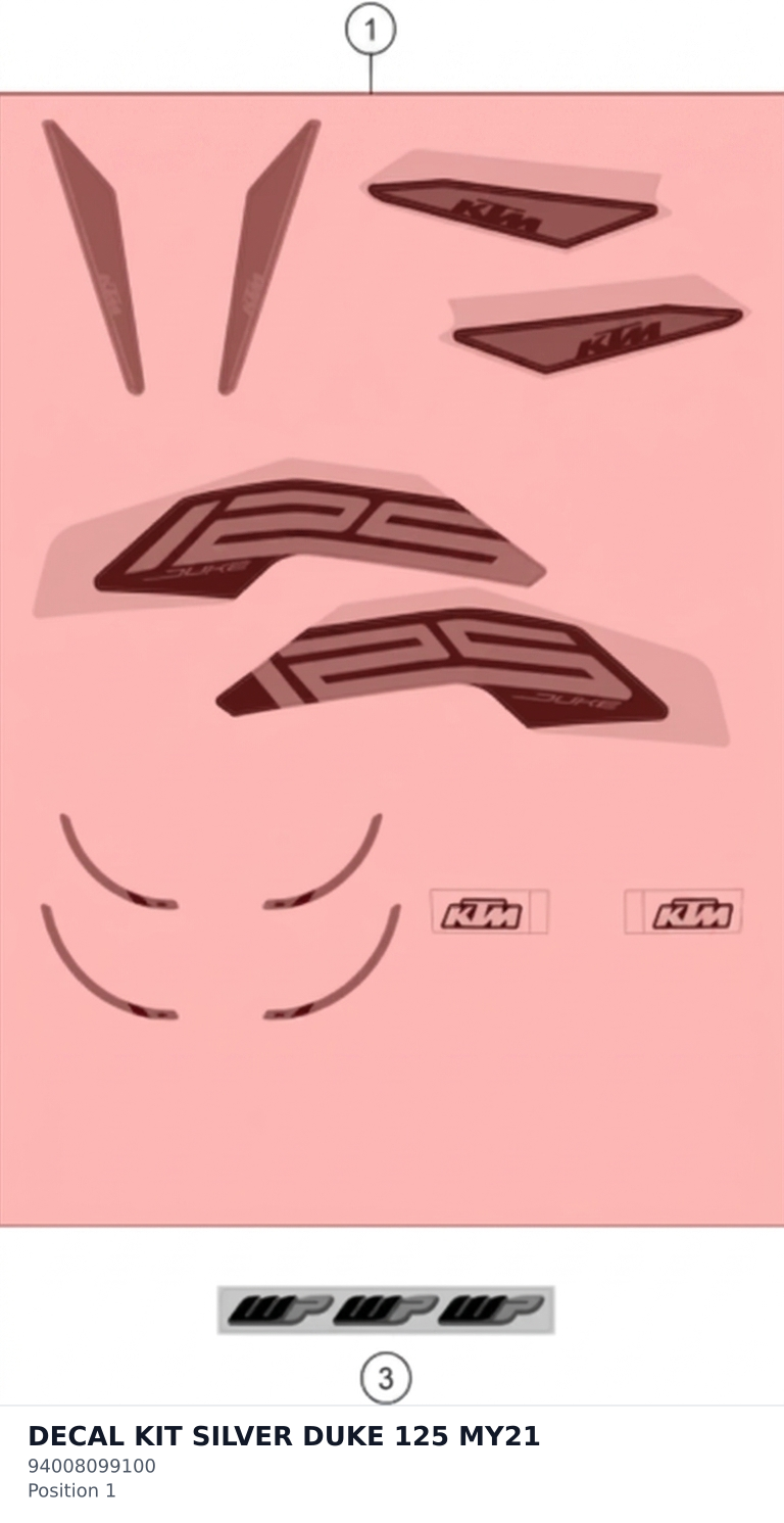 Diagram preview: DECAL KIT SILVER DUKE 125 MY21 (94008099100)
