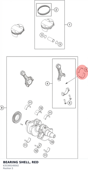 Diagram preview: BEARING SHELL, RED (635300140002)