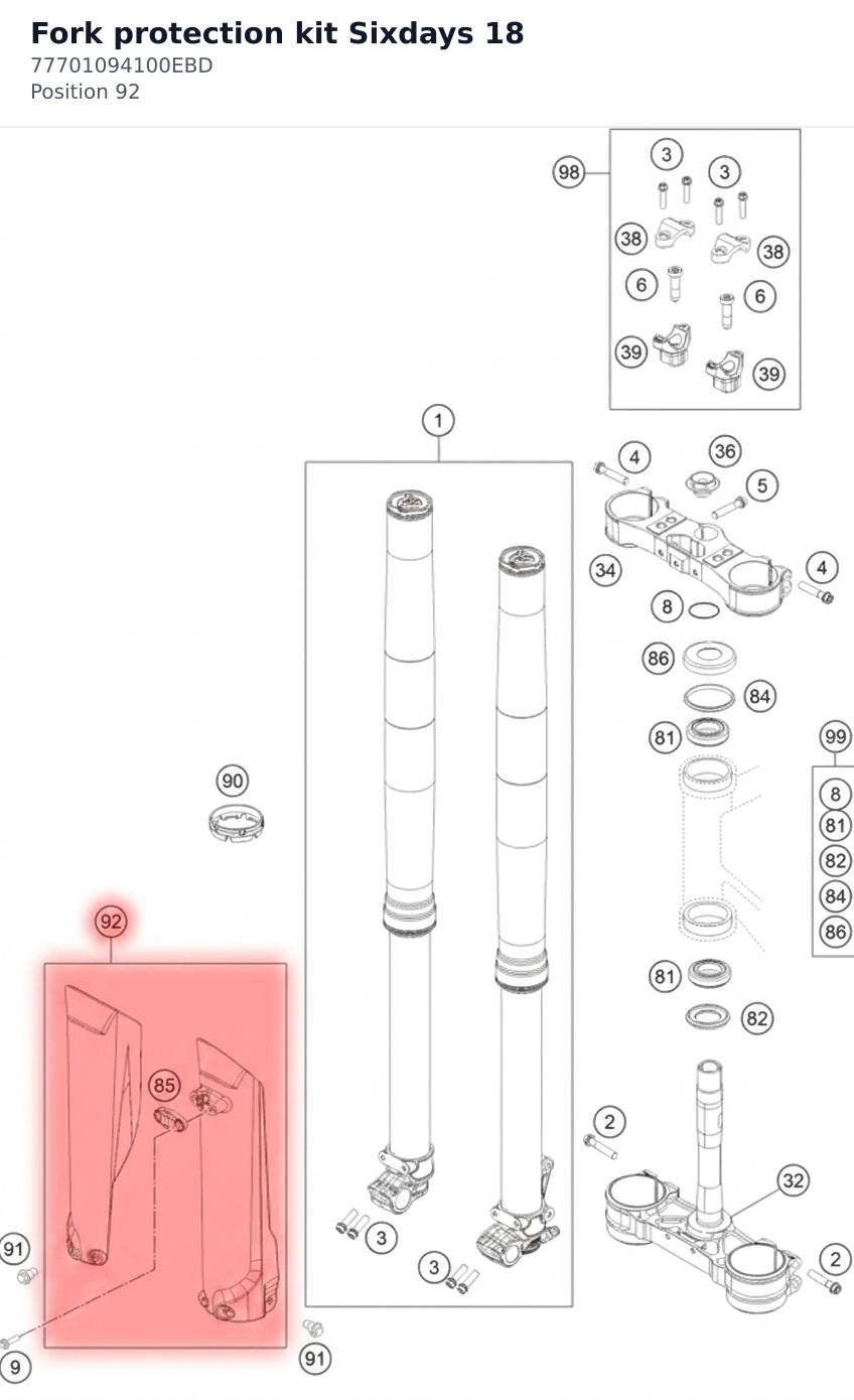 Diagram preview: Fork protection kit Sixdays 18 (77701094100EBD)