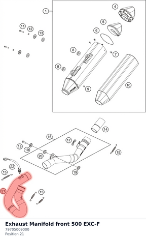 Diagram preview: Exhaust Manifold front 500 EXC-F (79705009000)